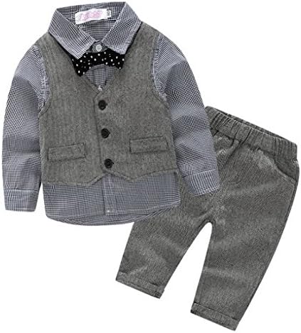 Baby Toddler Boys Gentleman Suit Tuxedo Outfits Long Sleeve Shirt and Pants with Waistcoat Vest Sets and Tie