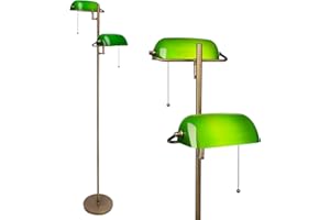 FIRVRE Lampada Da Terra in vetro verde Bankers Piantana retrò in metallo con Braccio regolabile e interruttore a catena Plug-in Per salotto camera da letto e studio