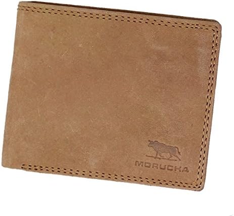 MORUCHAMens RFID Blocking Real Distressed Hunter Leather Passcase Wallet M55 Tan