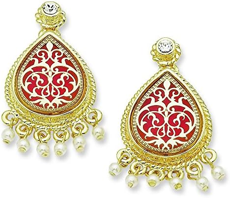 Gold-Flashed Sim Freshwater Cultured Pearl Enameled French Moroccan Post Earrings