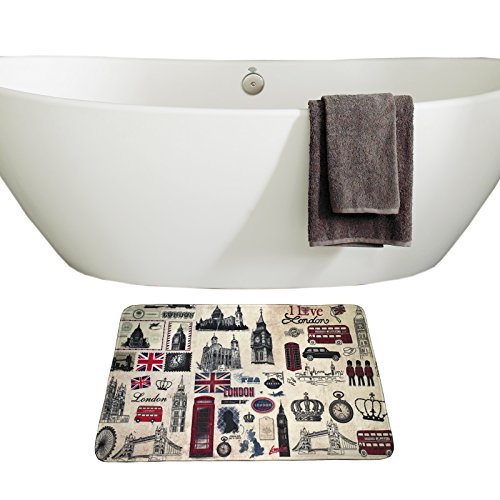 bearbae 3 Stück UK London Muster Badematte Set Badezimmer Teppich + Ständer Teppich + WC-Sitz Cover - 2