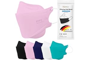 TubeRoo FFP2 Maske rosa pink Fischform, 50 Stück Masken aus Deutschland, Made in Germany, weiche Ohrschlaufen Bänder, Atemschutzmaske, Mundschutz