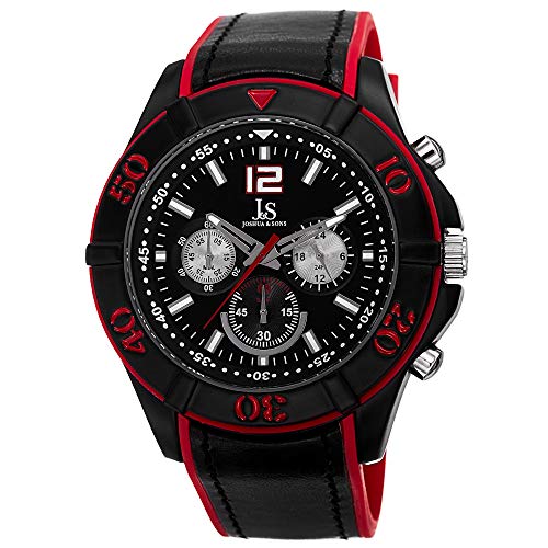 Joshua Sons &-Cronografo da uomo, colore: nero e rosso-Orologio con cinturino a due tonalità