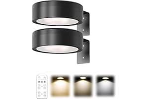 JOPWUE 2PCS Picture Lights for Wall,3 Color Temps Led Painting Light with Remote Control,Sticky USB Rechargeable Wireless Art Picture Frame Lights,Sticky Wall Lamp for Paintings (Black)