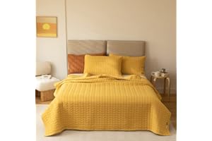 Lunoroey Bedspread Double Size Bright Yellow Soft Microfiber Lightweight Quilted Bedspreads Coverlet All Season Bedding Set (1 Quilt, 2 Pillow Shams)