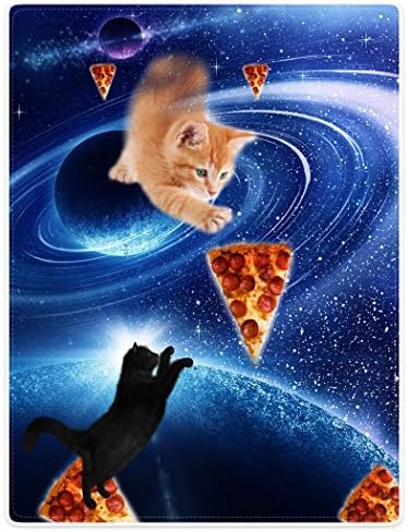 Throw Blankets Fleece Blanket for Sofa Bed Blue Fantasy Galaxy Nebula Funny Cat Pizza 60" x 80"