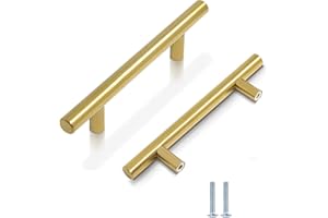 CCHONG 2 Pack Kitchen Cupboard Handles Stainless Steel Kitchen Door Handles Brushed Cabinet Handles Wardrobe Drawer (2 Pack Gold, Hole Centre 96mm)
