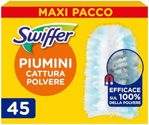 Swiffer Duster Piumini Cattura Polvere, 45 Piumini, Cattura e Intrappola Polvere e Sporco, Raggiunge I Punti più Difficili della Casa, Giga Formato