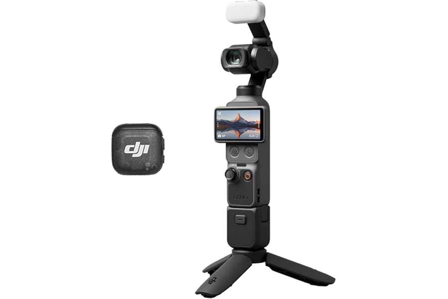 DJI Osmo Pocket 4 Creator Combo, Pocket Gimbal Vlog Camera, 1″ CMOS & 4K/240fps, 3‑Axis Stabilization, 2× Lossless Zoom, 107GB Built-in Storage, Mic 3 Transmitter, Fill Light, Osmo Mini Tripod