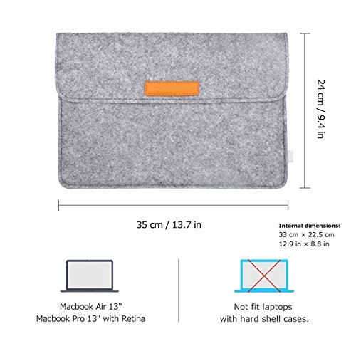 Inateck 13,3 Zoll Macbook Air/ Pro Retina 12,9 Zoll iPad Pro Filz Sleeve Hülle Ultrabook Laptop Tasche Farbe: Grau - 2
