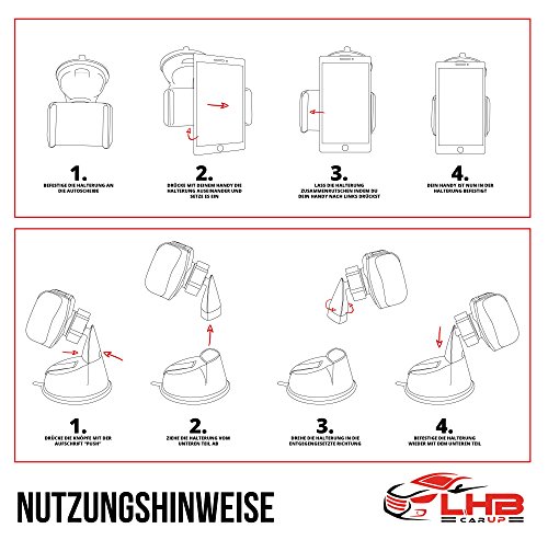 Robuste Universal Handyhalterung fÃ¼r Auto Windschutzscheibe, Armaturenbrett, Schreibtisch uvm. mit 360Â° drehbarem Kugelgelenk und extra KlebeflÃ¤che auf dem Saugnapf