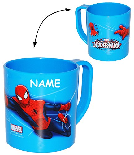 Trinkbecher / Henkeltasse - " Spider-Man " - aus Kunststoff Plastik - Tasse - Kindertasse / Kinderbecher - für Baby - Trinklerntasse / Trinkbecher Kleinkinder - Kindergeschirr - Becher Jungen - Henkelbecher - für Kinder - Spiderman / Spinnen Man Aktion
