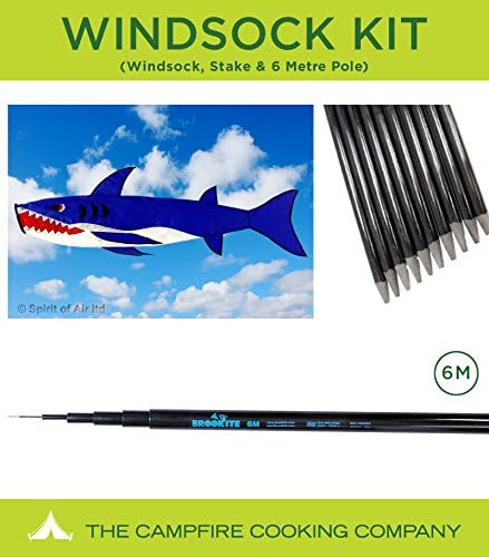 Brookite Festival flag pole kit with Shark Windsock, 6m Pole and Ground Stake