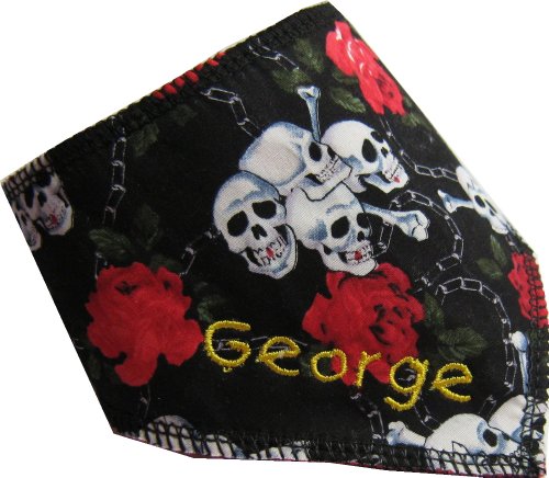 Spoilt-Rotten-Pets-Skulls-and-Roses-Ed-Hardy-Style-Tiny-Dog-Bandana-Chihuahua-Yorkie-Miniature-Poodle-Toy-Dog-Size-Any-Name-Embroidered-FREE