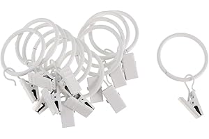 PETSOLA Set di 12 Pezzi Anelli per Tende in Metallo Anticato 25mm / 32mm con Clip E Occhielli - Porcellana Bianca 25mm