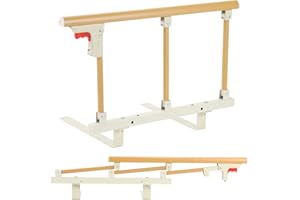 Ansobea Barierka ochronna do łóżka, składana, dla osób starszych, dorosłych, składany klucz, metalowy uchwyt do łóżka dla seniorów, osób starszych, dorosłych, ochrona przed upadkiem (kolor drewna)