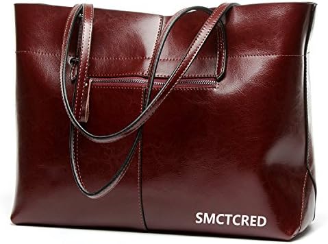 Vintage fashion PU leather Genuine ncient ways oil wax leather Soft Leather Tote Shoulder Bag Leather Satchel Briefcase Handbag Hand Bag Bags Purse Tablet, iPad Bag (Red wine)