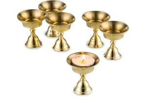 Sziqiqi 6 Pcs Ghee Lamp Butter Holder Brass Tealight Holder Brass Oil Lamp Votive Candle Holders, Golden Cup Candle Holder Tibetan Buddhist Altar Supplies, Gold