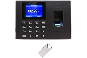 MIKONIYA Máquina Fichar de Asistencia Biométrica de Huella Dactilar con Sistema Española Pantalla LCD, Cable eléctrico, Memoria de 16GB, con Capacidad de 1000 Huellas,Dorado (Gris Oscuro)