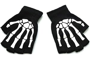 Ixkbiced Niños Halloween Cosplay esqueleto medio dedo guantes luminosos sin dedos mitones