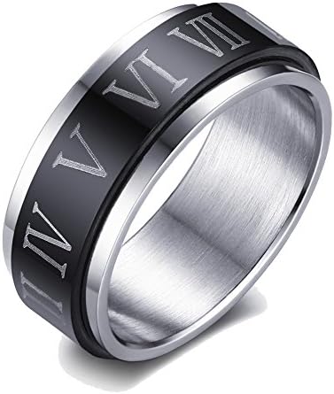 UMtrade Mens Stainless Steel Rotatable Roman Numerals Ring Black 8mm