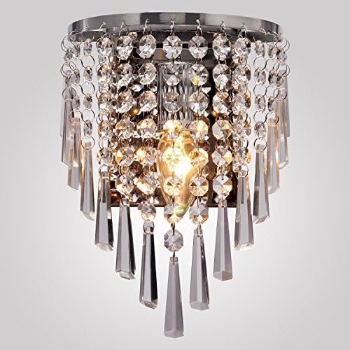 Louvra Crystal Wall Lights Modern Circular Crystal Sconce Wall Lamps with Beaded Lampshade Chrome Finished Indoor Glass Lighting for Bedroom Corridor Wall Wash Lights (Bulb not included)