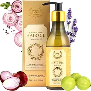 Pious Care Onion Hair Oil for Hair Growth Enriched with Extracts of Bhringraj Oil, Lavender Oil, Argan Oil, Brahmi, Hibiscus & Amla Hair Oil for Hair Fall Control (200 ml)