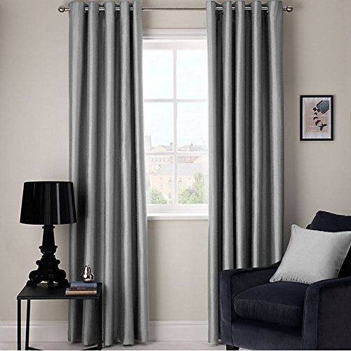 Luxury Faux Silk Eyelet Ready-made Lined Curtains With Tie-backs, Silver 66