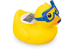 Doli Yearning Thermomètre de bain flottant pour bébé, jouet de bain flottant pour tout-petits, thermomètre de baignoire, à degrés Fahrenheit et Celsius – Canard jaune