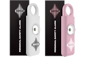 Personal Alarm NOYZIE Personal Safety Alarm TWIN PACK LOUD 125db Siren 200-Lumen Strobing LED Light - Self Defence Rope Alarm Keyring Keychain for Women, Men, Elderly, Dog Walkers (White & Pink)