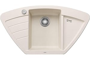 BLANCO ZIA 9 E | Granitspüle aus SILGRANIT softweiß | Einbauart: Einbau von Oben | Hauptbecken mittig | für 60 cm breite Unterschränke | Eckspüle | Ergonomische Anordnung vom Arbeitsbereich