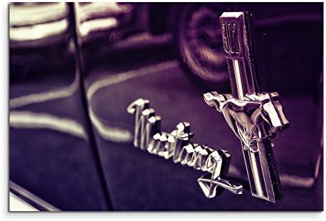 120 x 80 cm XXL huge pictures Completely Framed with Genuine Wood Frame in Mauve Emblem Ford Mustang Classic Car I