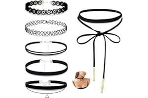 HMCEY 6 Pièces Choker Necklace,Collier Ras De Cou Femme,Collier Gothique Halloween,Choker Dentelle Noire,Classique Colliers Chokers Tatouage,Colliers Cosplay,Chokers Christma pour Fête d'anniversaire
