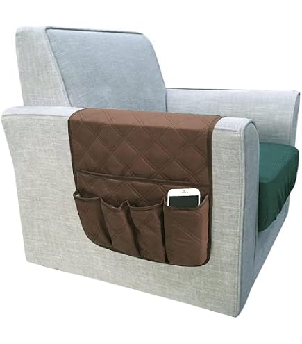 Organisateur D'Accoudoir De Canapé IPENNY - 6 Poches Et Plateau - Polyester Beige - Pour Portable, Tasse, Télécommande