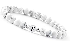GD GOOD.DESIGNS EST. 2015 Bracciale di perline Lettera I Perline bianche del braccialetto del nome con autentiche pietre di Howlite I Braccialetto di perline personalizzato con iniziali I Braccialetto fatto a mano