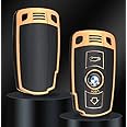 StyleC Remote Key Cover Compatible with BMW 1 3 5 SERIES X1 X3 X5 X6 E60 E90 E70 Z4 TPU Case Key Fob Keyless Remote Control Smart A (Black Gold)
