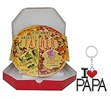 Saugat Traders Diwali Gift for Father - Pizza Themed Greeting Card & I Love Papa Keychain