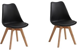 META FURNITURE Dining chairs having wooden legs with cushion padded style, multi-color dining chairs, living room, chair for bedroom, home office furniture (2, Black)