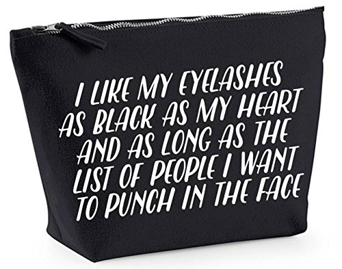 I Like My Eyelashes As Black As My Heart And As Long As The List Of People I Want To Punch In The Face Bold Statement Canvas MakeUp Bag Gift Case Cosmetic Clutch, Natural, Large