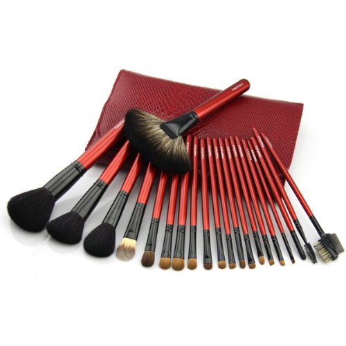 Luxury 21 PCS Professional Makeup Brush Tools Sets / Kits Natural Cosmetic Animal Hair Brushes with Pouch and Bag Black/Coffee/Red (Red)