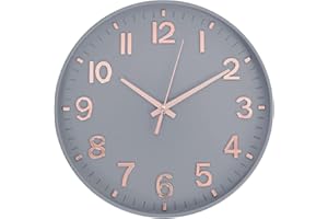 HZDHCLH 30cm Lautlos Wanduhr Schleichende Sekunde mit Arabisch Ziffer ohne Ticken für Dekoration Wohnzimmer, Küche, Büro, Schlafzimmer（Graues Gold）
