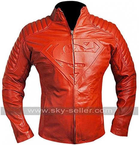 Superman Smallville Black/Leather Real Leather Jacket Costume (Large, Red)