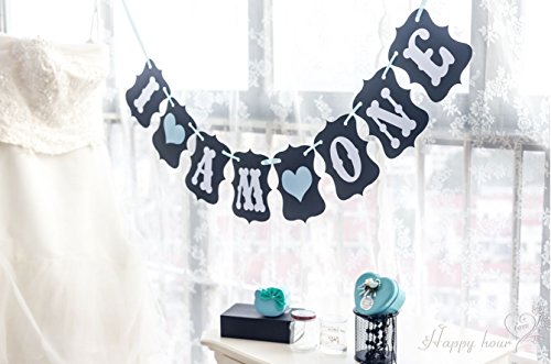 Fontee Baby I AM ONE Bannière joyeux anniversaire bannière baby shower décoration fête d'anniversaire Bunting bannière noir