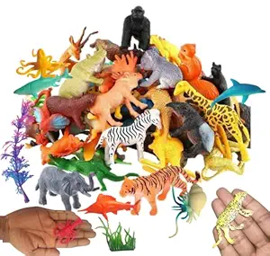 Mallexo Combo of Forest Animal Toys for Kids with Ocean Animal Set 24PCC Realistic Small Size Sea Animal Set with Jungle Animal Figurine Toys Set ( Animal Action Figure for Boys and Girls )