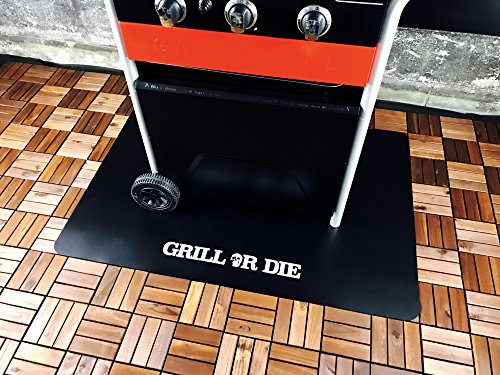 GRILL OR DIE® Grillunterlage für Gasgrill ★ schwarz matt mit Aufdruck in Premium-Qualität ★ Bodenschutzmatte für Terrasse und Balkon – LIMITED EDITION (Rechteck 130x90cm, Schwarz) - 5