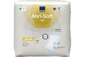 ABENA Abri-Soft Light Disposable Incontinence Pads, Eco-Labelled Incontinence Bed Pads, Leak Protection, Soft & Secure Bed Protectors For Incontinence - 60x90cm, 1250ml Absorbency, 30PK