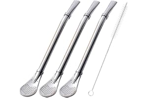 BERUTH Bombilla Yerba Mate Lot de 3 pailles réutilisables colorées en acier inoxydable avec brosse de nettoyage Argenté