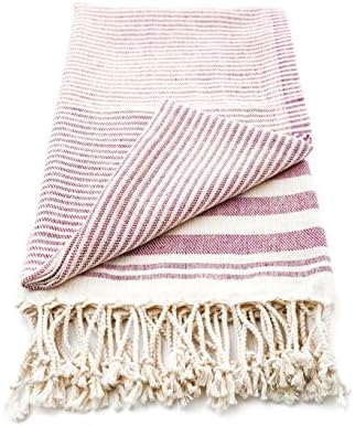 Arta Ahura Breeze 100% Organic Cotton Turkish Towel – Full Size Beach Bath or Body lightweight Handwoven Pestemal Hammam Towel Berry Red