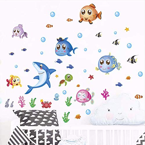 Preisvergleich Produktbild Wandaufkleber Cartoon Fisch Wandaufkleber Für Kinderzimmer Badezimmer Aquarium Meerestiere Wandtattoos Wasserdichte Tapete Kunst Wandbilder