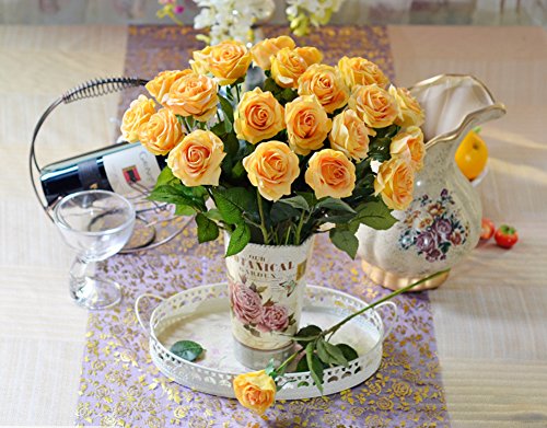 10 Stück Real Touch Silk Kleben PU Silk Künstliche Rose Blumen Home Dekorationen für Hochzeitsfeier oder Geburtstag Garten Brautstrauß Blumensträuße Happy Valentinstag Geschenke Party Veranstaltung (Yellow) - 4